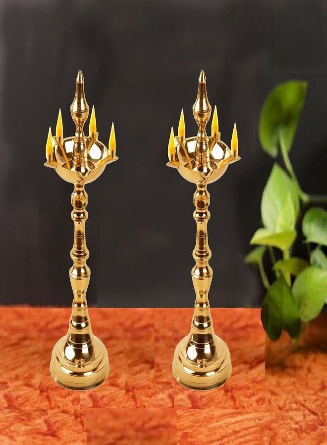 SOLINO Brass Kerala Oil/Ghee Diya,Deepak,Lamp Designer Long Diyas for Home/Office,Pooja Room,Pancharti kuthu vilakku or Annam vilakku,Diya for Puja,Decoration, Aarti,Diwali.Gold Color Pack of (2) - Image 4